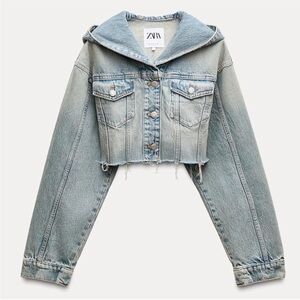 Zara Women's Blue hooded Denim Jacket